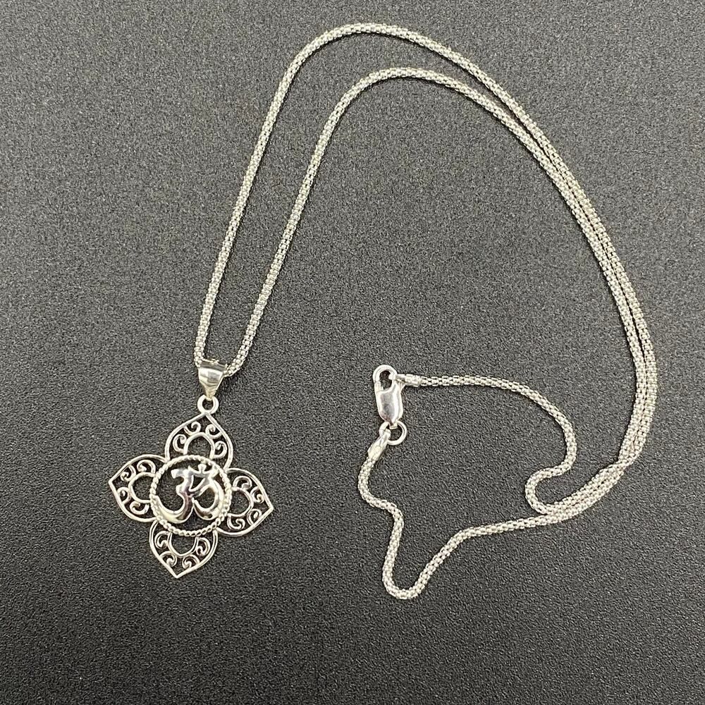 Om Religious Symbols Sterling Silver Pendant Necklace on